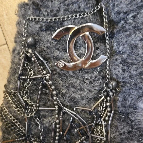 RARE Gray Metallic Accent Cardigan Sweater with Feather Accent Trim - Picture 4 of 16